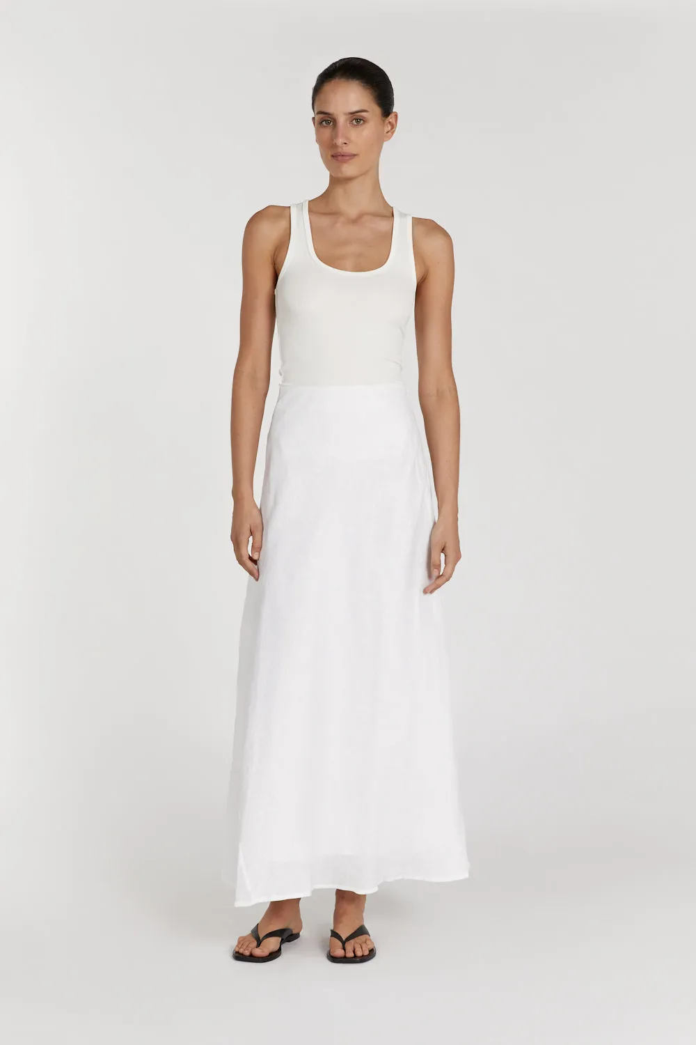 Functional Fashion Sequined Finish SYRAH WHITE LINEN MIDI SKIRT