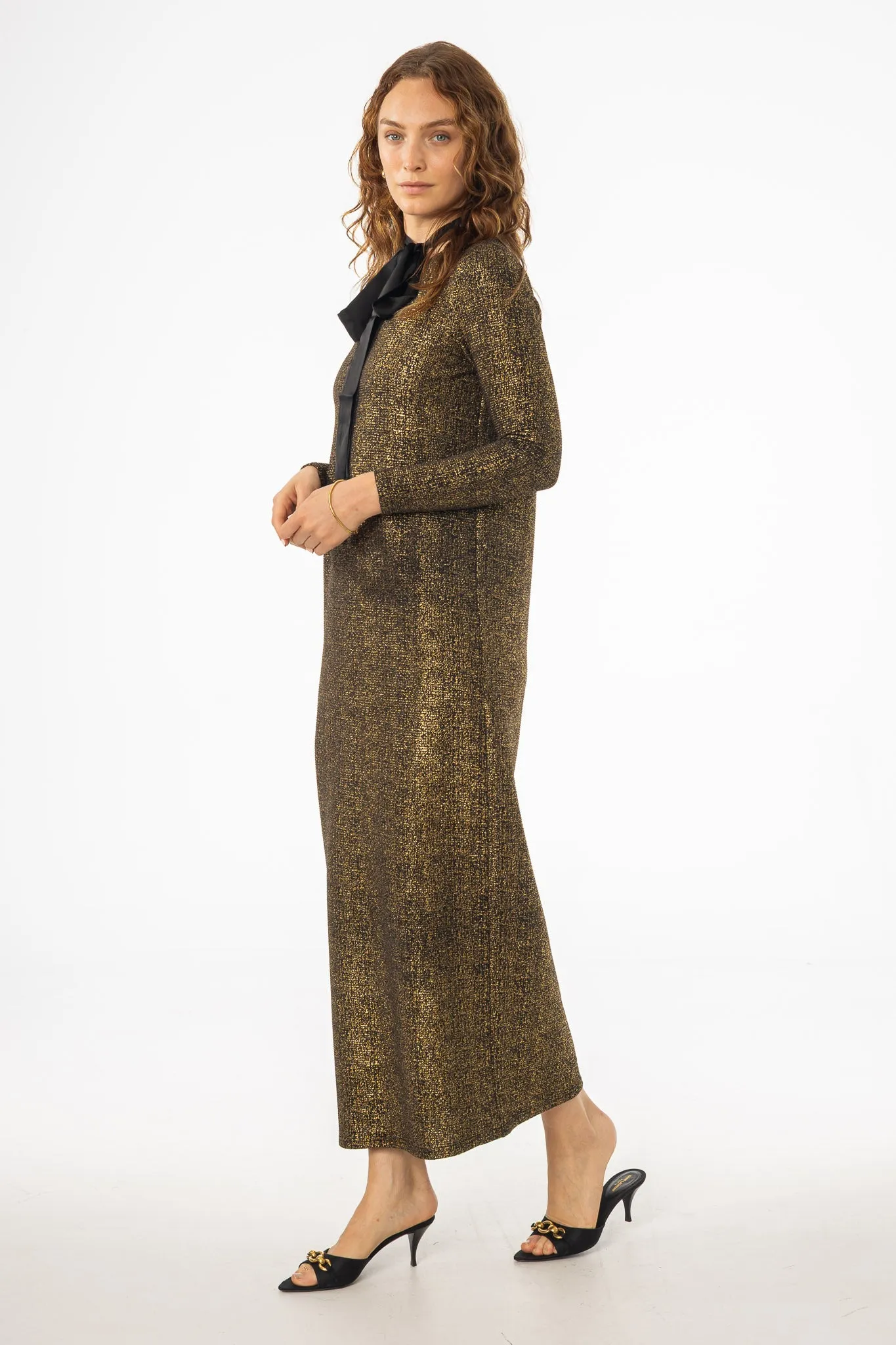 Gold Sparkle Maxi Dress NoiseFreeFabric Artistic Edge