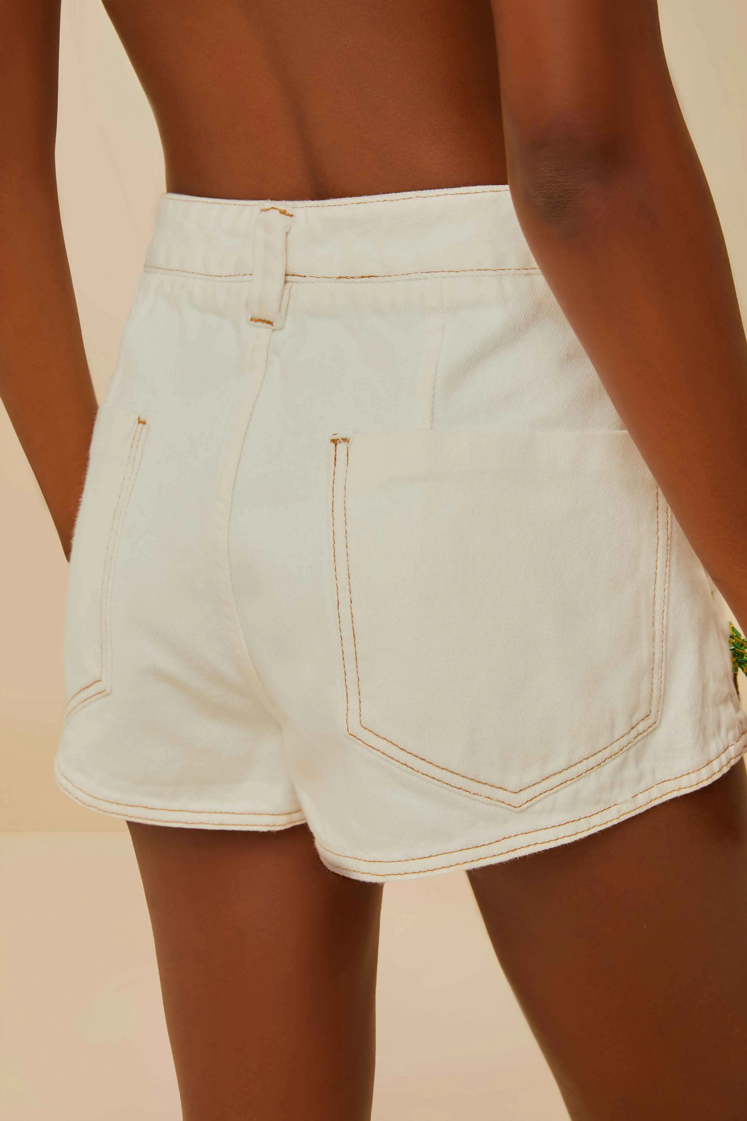 Abrasion Defying Knee Patches Off-White Embroidered Coconut Tree Shorts