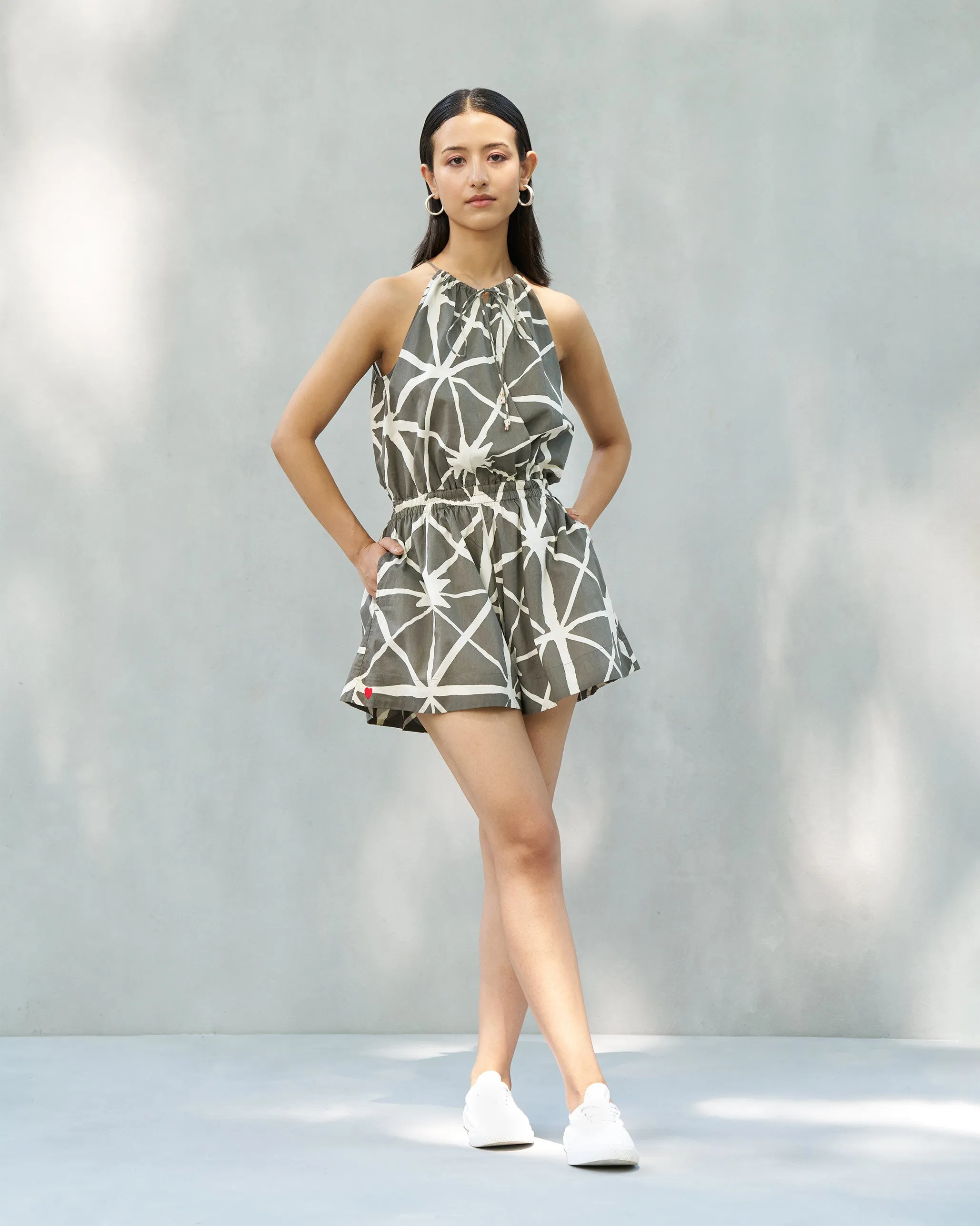 Front Tie Romper - Stone & Ivory Perfect for Travel