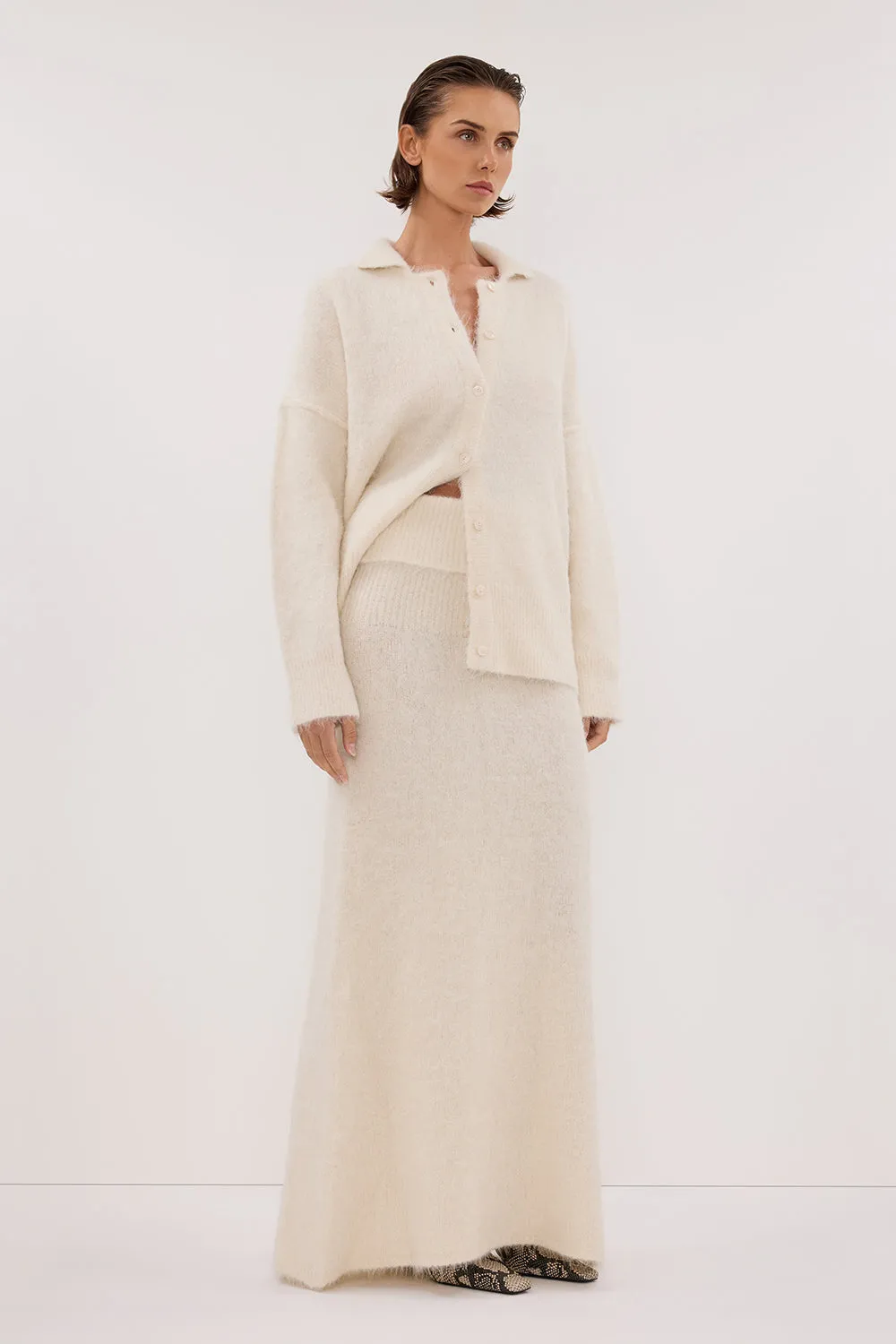 SALMA IVORY KNIT MAXI SKIRT Double Layer Construction Autumn Stroll