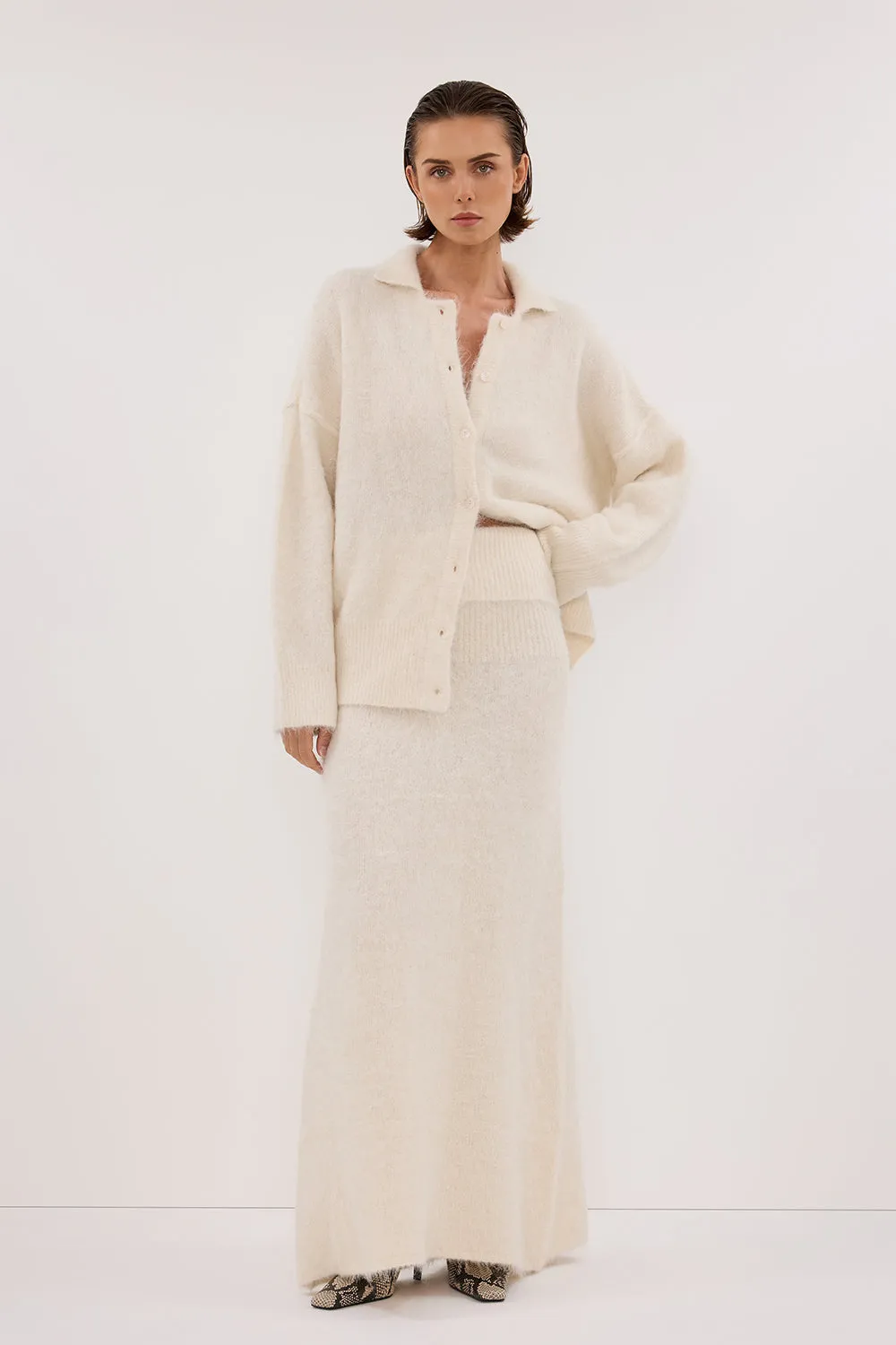 SALMA IVORY KNIT MAXI SKIRT Artisanal Craft