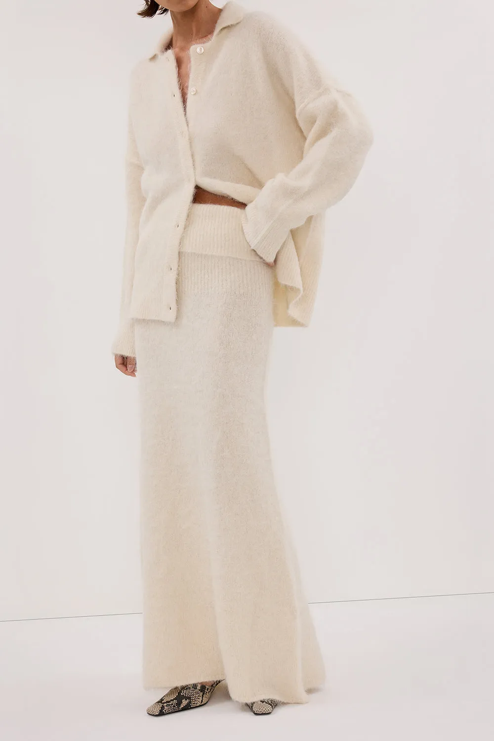 Reinforced Hems Collector??s Item SALMA IVORY KNIT MAXI SKIRT