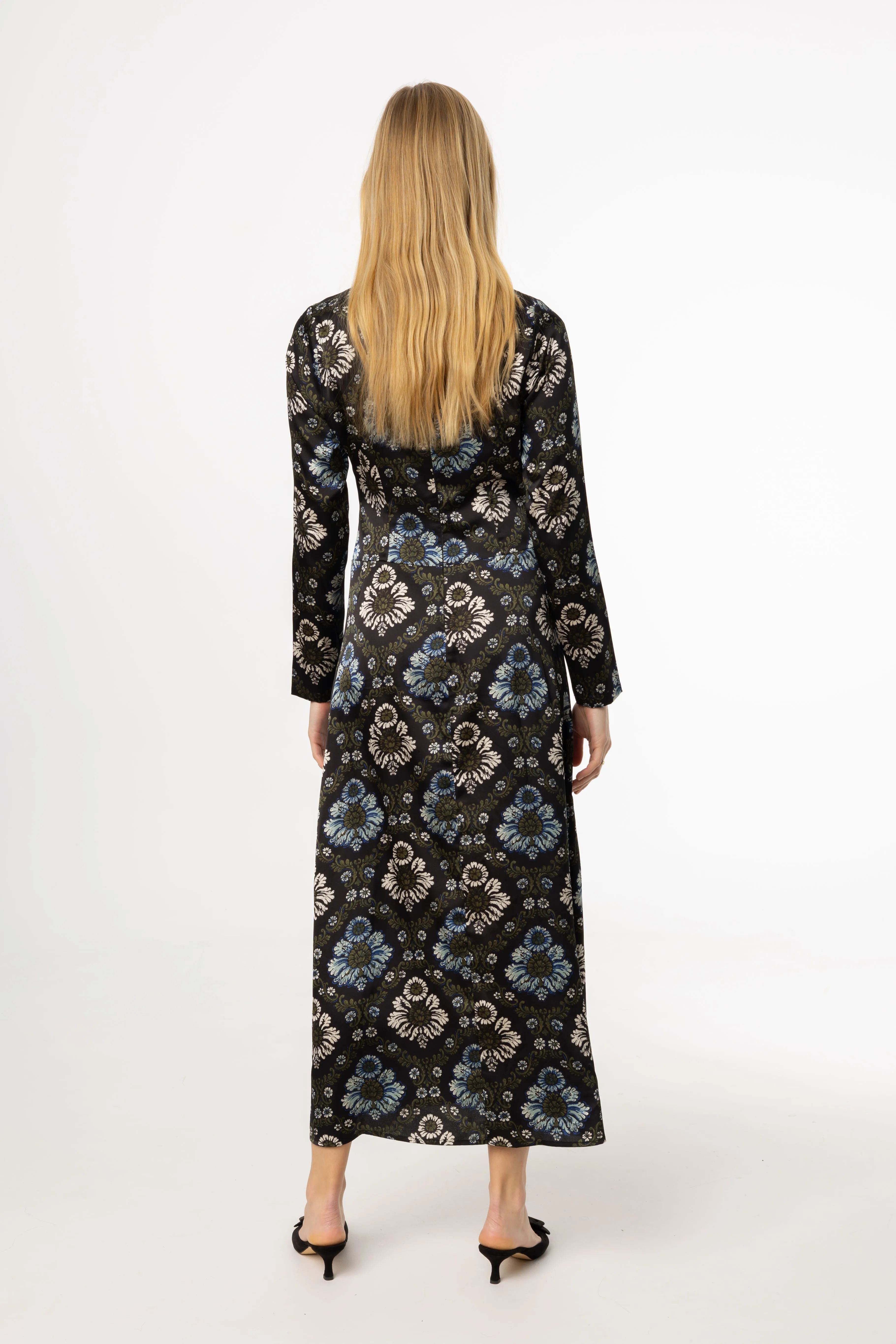 Green and Blue Printed Ruched Maxi Dress Stylish Cut