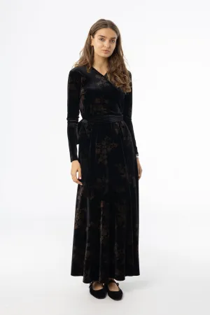 Black & Brown Printed Velour Wrap Dress Influencer-Approved