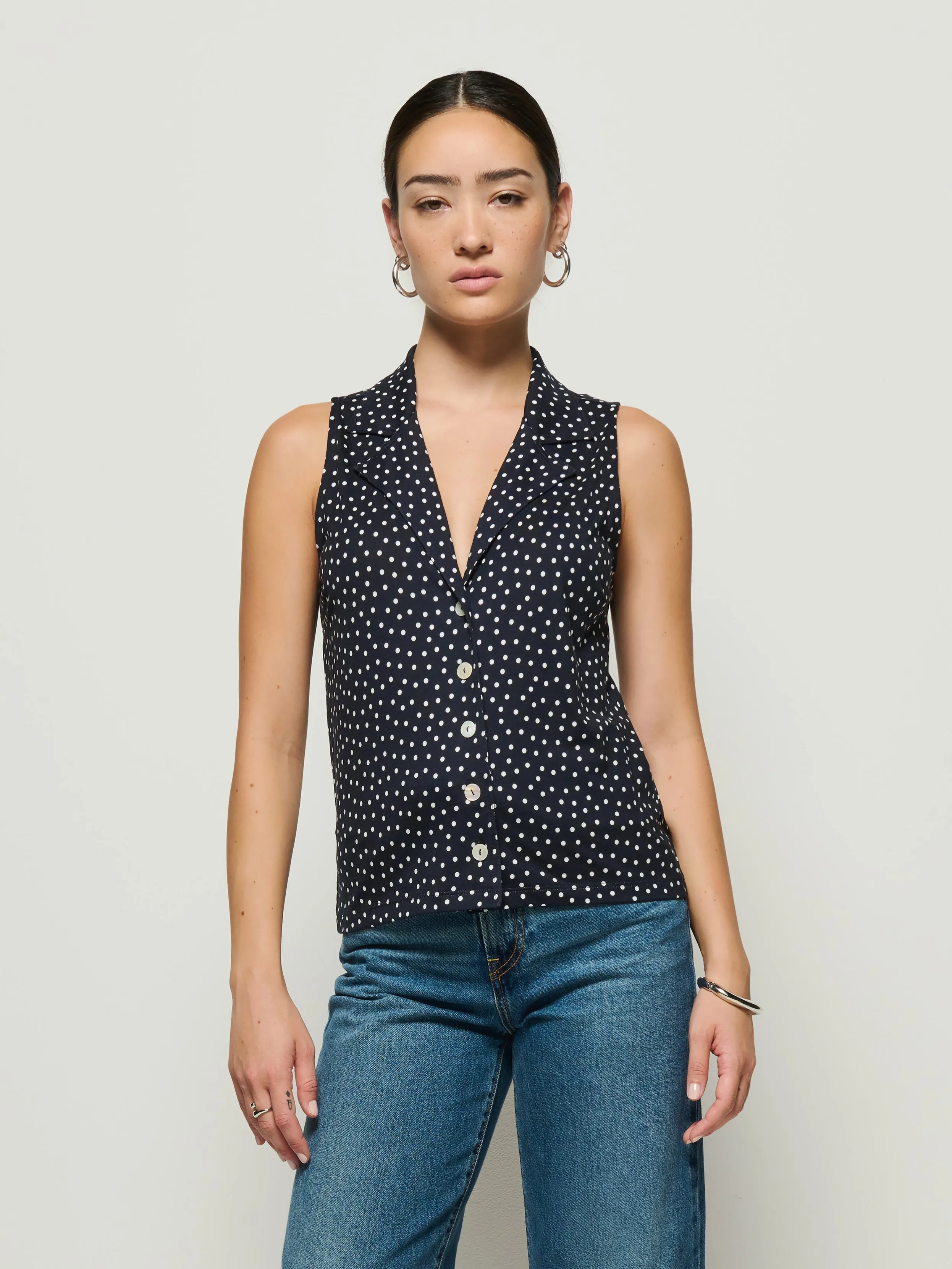 Caia Polka Dot Tank Layered Sleeve Construction