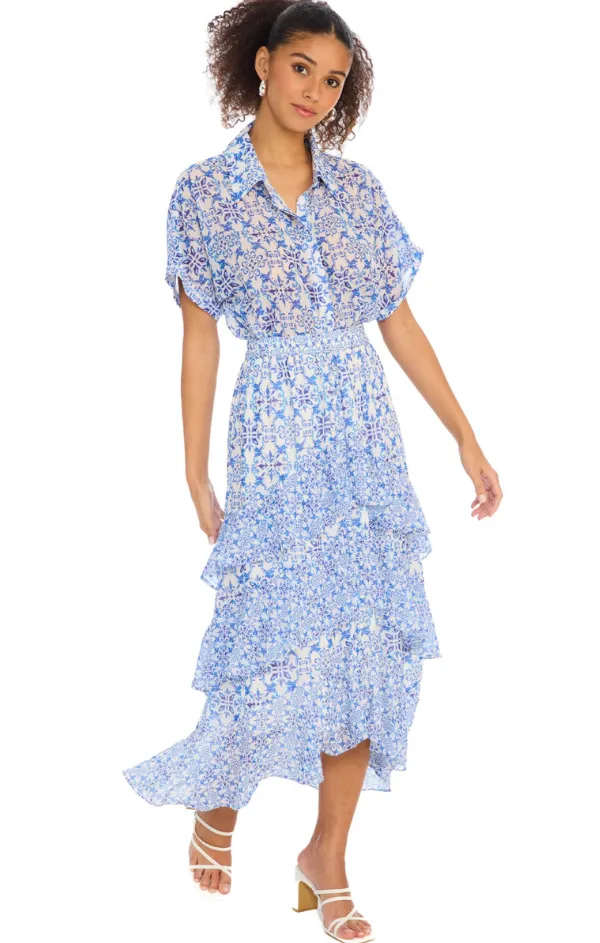 Mix Texture Ella Midi Skirt in Grecian Tiles