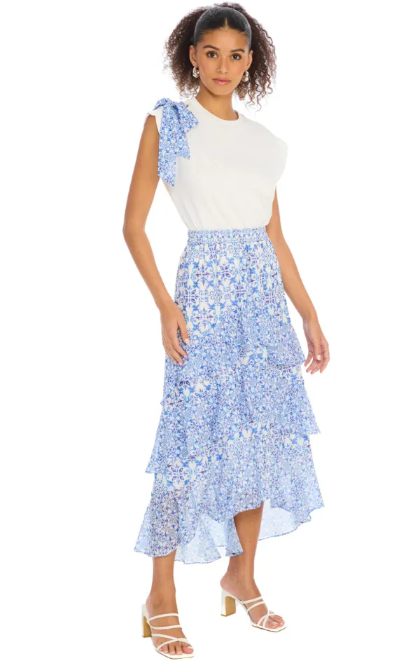 Comfortable Motion Easy Fashion Ella Midi Skirt in Grecian Tiles