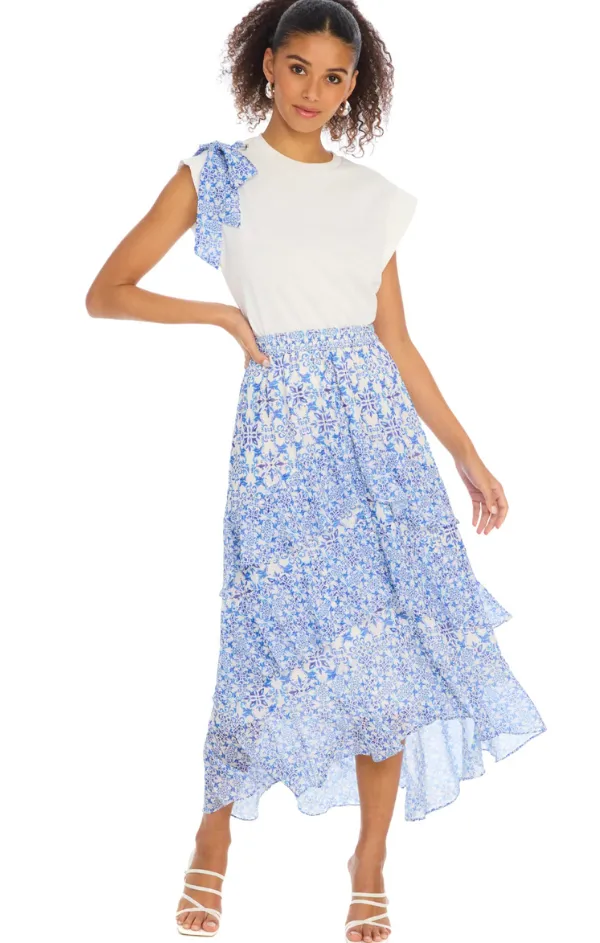 Ella Midi Skirt in Grecian Tiles Reinforced Pockets Vibrant Touch