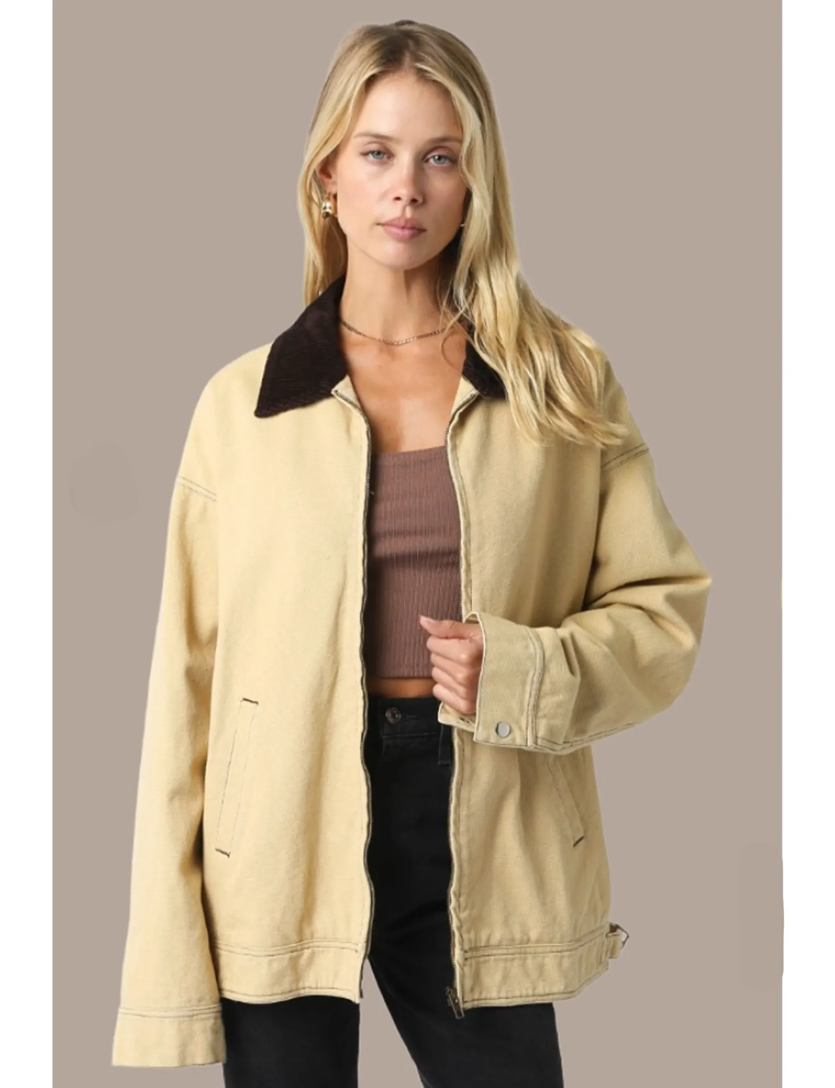 Elliott Barn Jacket, Taupe RubberizedTrim Fashion Forward Layer