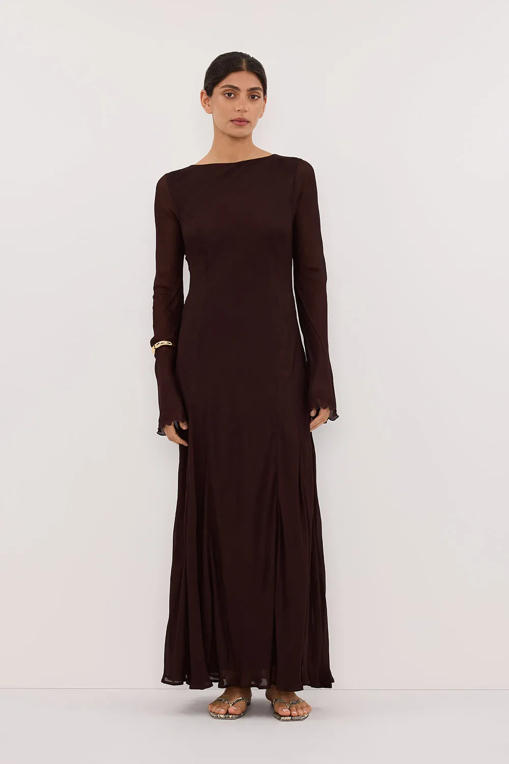 Sharp Finish ELODIE DARK CHOC LONG SLEEVE MAXI DRESS