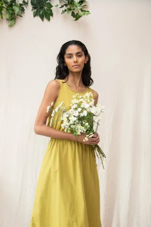 Cece Organic Cotton Dress in Bright Olive Calm Drape