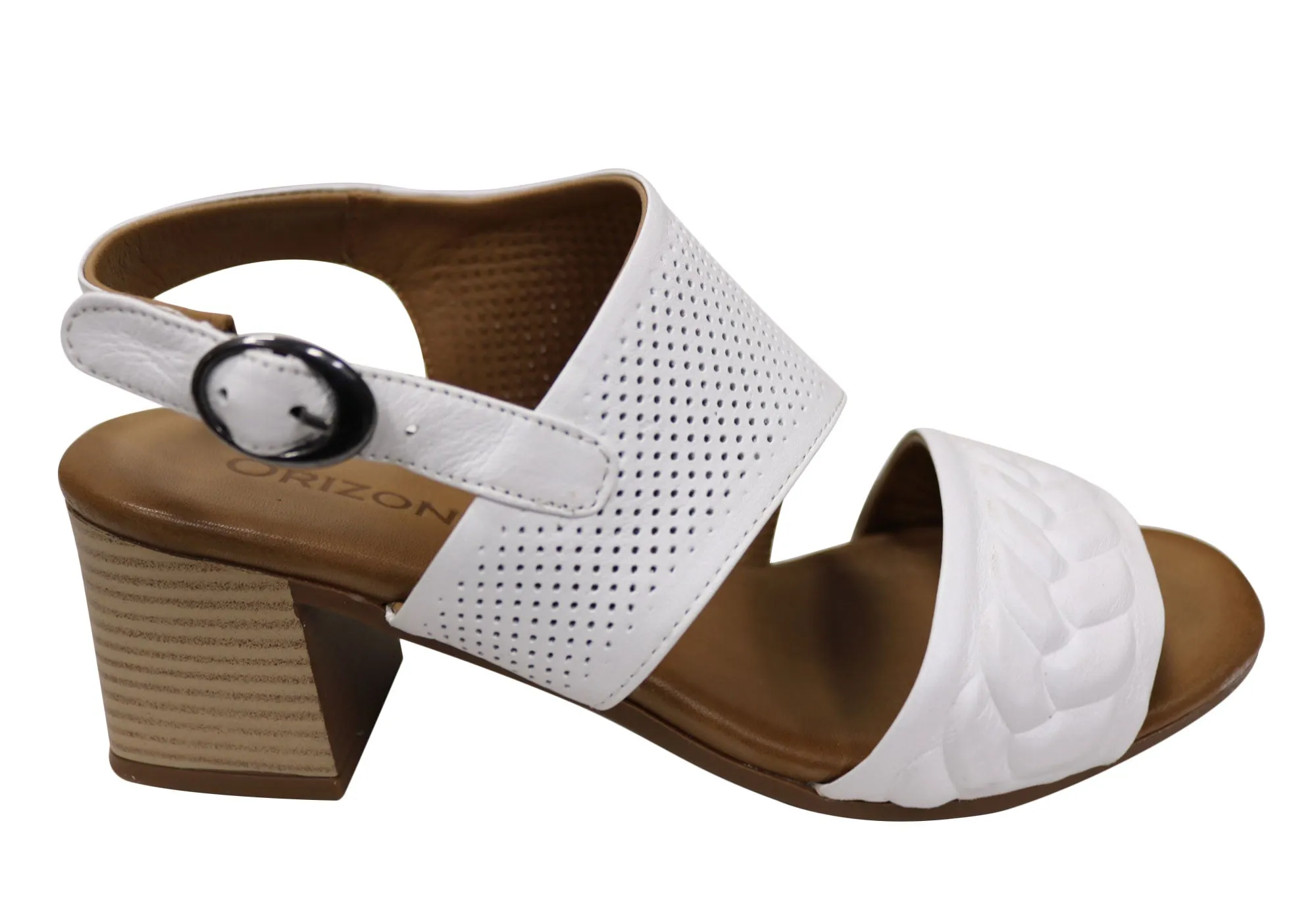 Orizonte Mindi Womens European Leather Mid Heel Comfortable Sandals Bold Open Toe Heels