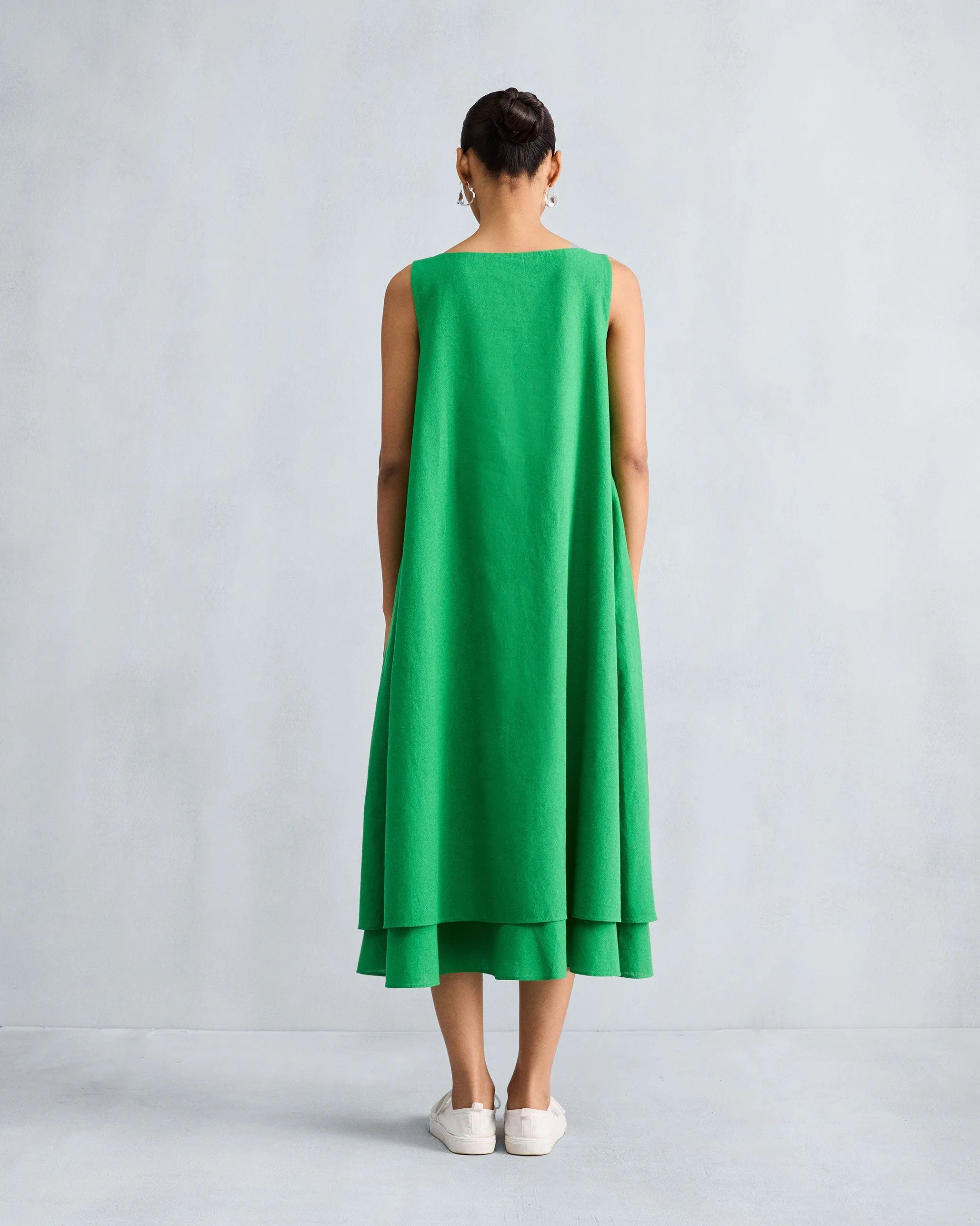 Breathable Design Flexible Waist Double Layer Dress - Green