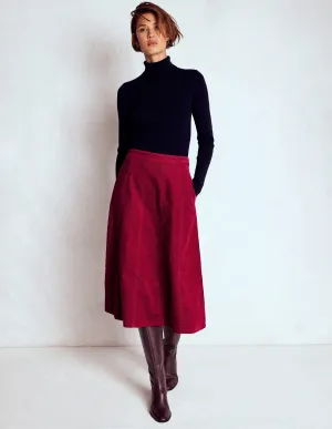 Joy Cord Midi Skirt-Burgundy Red Tapered Cut