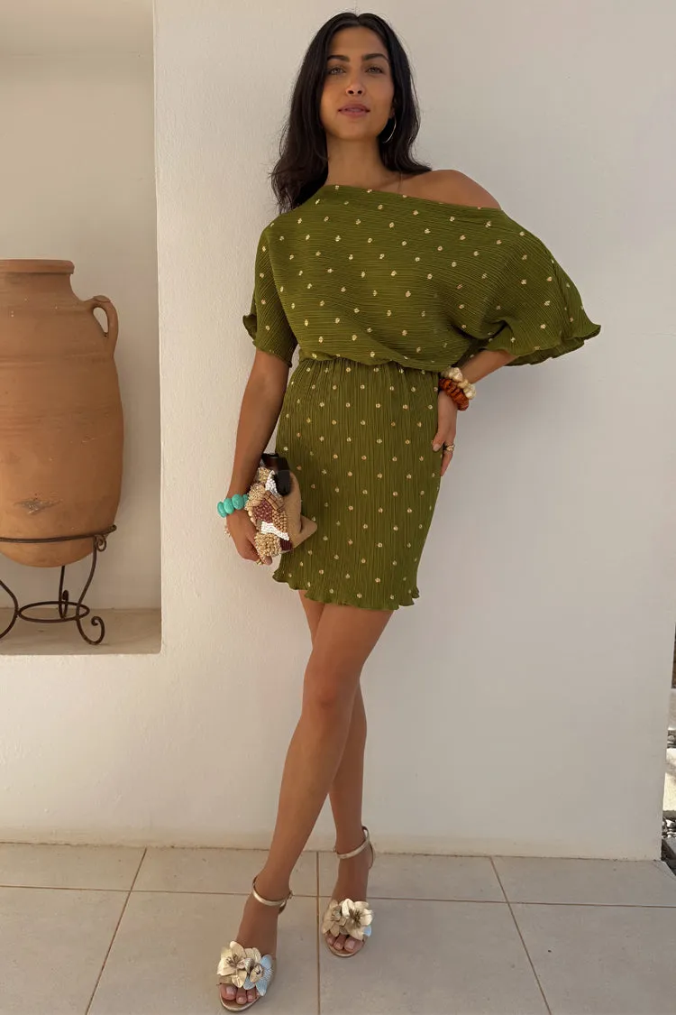 Khaki Mini Plisse Tilly Dress Minimalist Look Lounge Mood