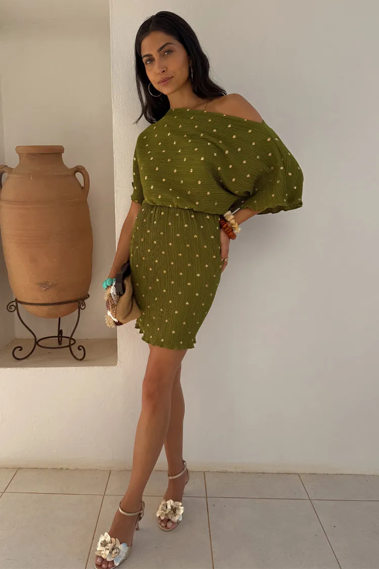 Hip-Flattering Khaki Mini Plisse Tilly Dress