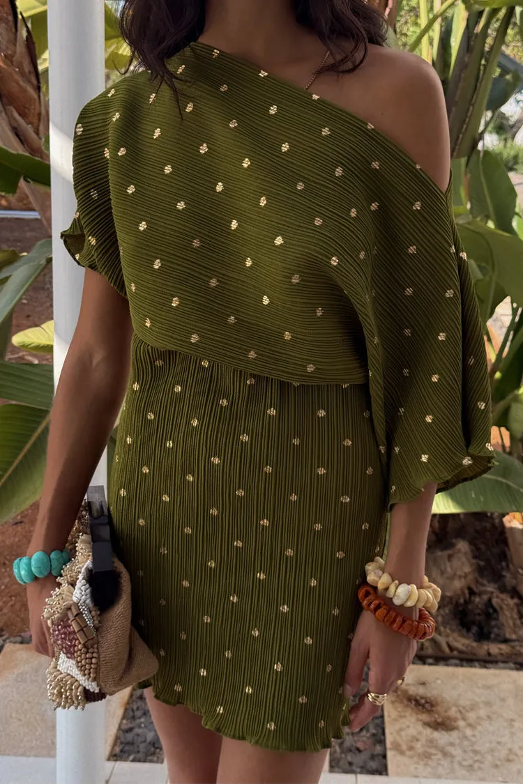 Stylish and Simple Airy Base Khaki Mini Plisse Tilly Dress