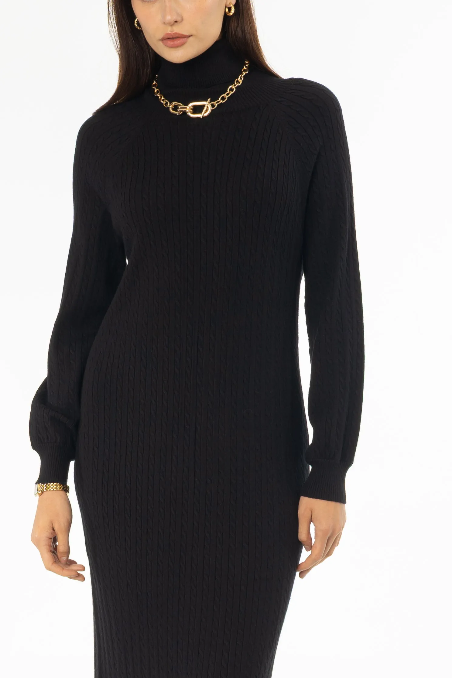 Black Turtleneck Cable Knit Maxi Dress Lounge Vibe Quiet Mood
