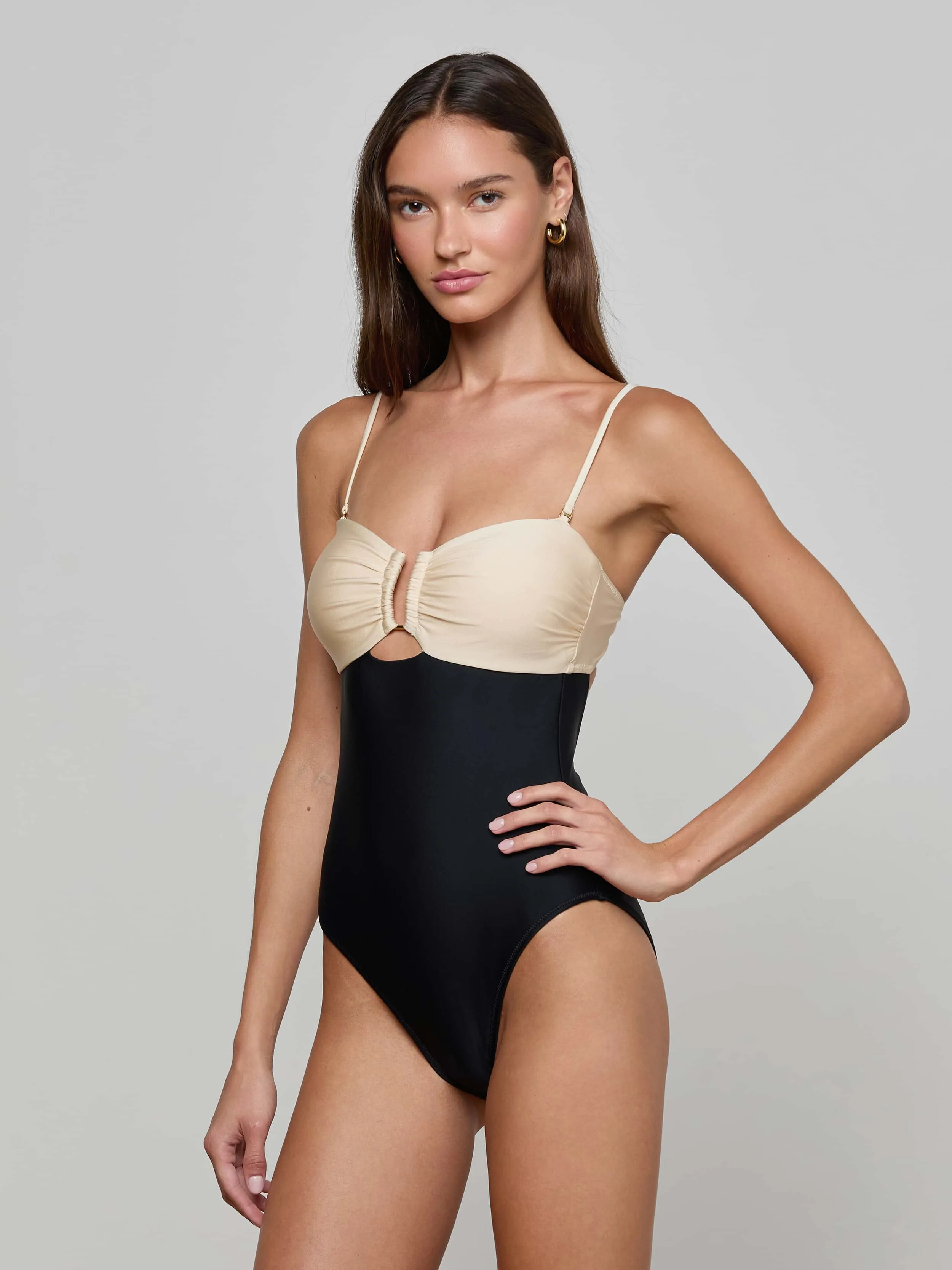 Emilia Bandeau One-Piece Swimsuit Glow In Dark Accents Anti Pilling Surface Treatment