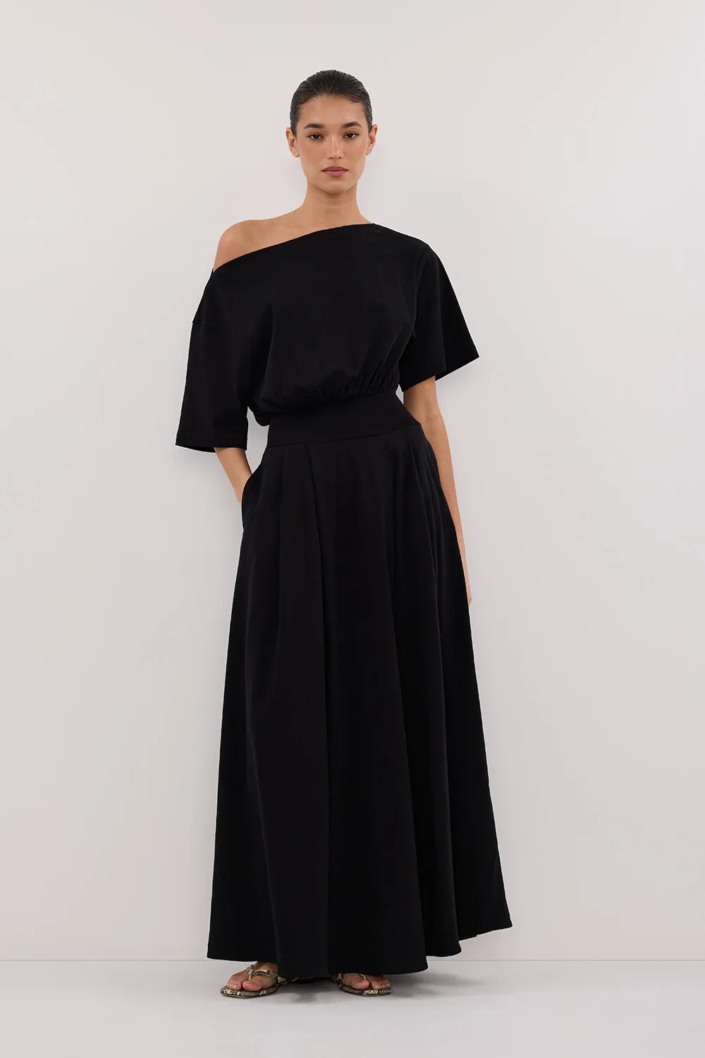 ESME BLACK ASYM MAXI DRESS Layered Design Relaxed Waist