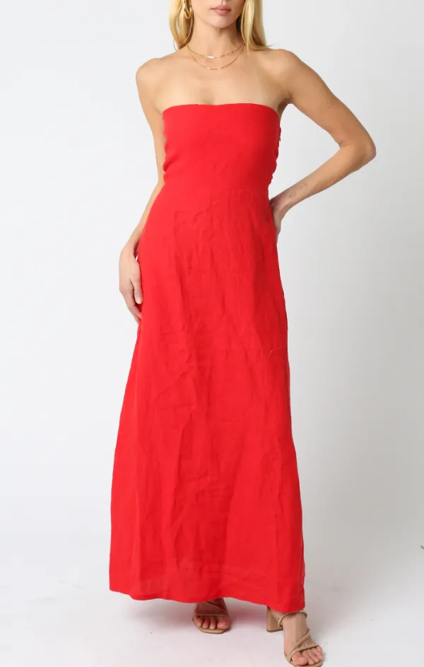 Irise Linen Dress Rhinestone-Detail Solid-color