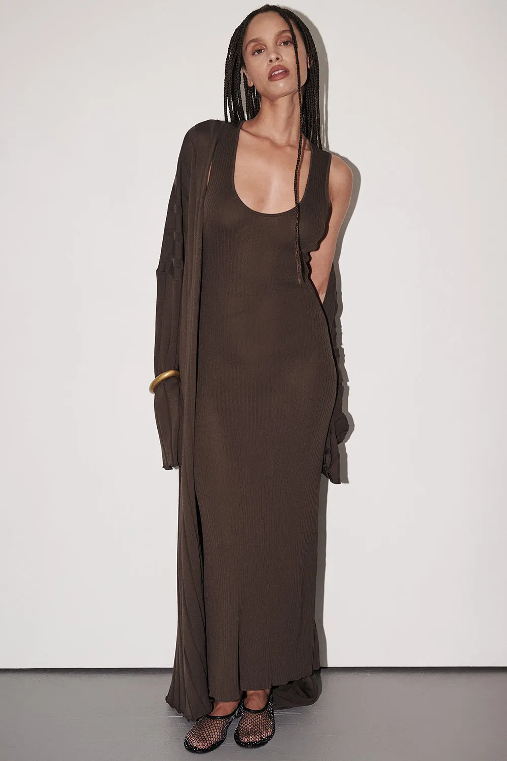 EVE DARK OLIVE SCOOP KNIT MIDI DRESS Chic Comfort