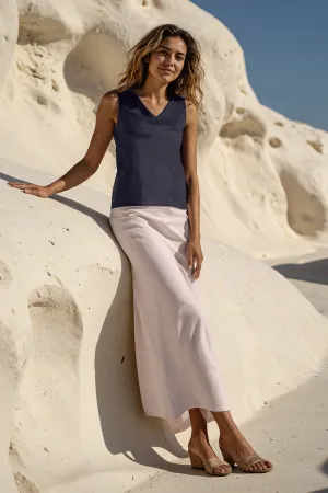 Katie Bias Cut Linen Skirt in White Comfy Style Soft Focus