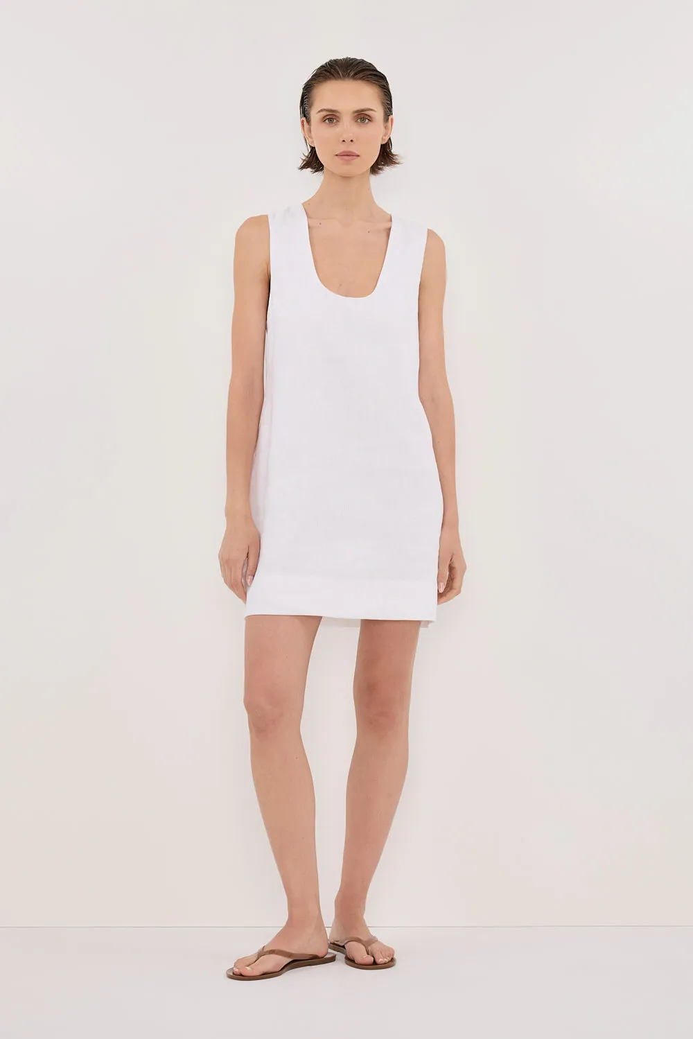 Flattering Shape LOTUS WHITE LINEN MINI DRESS