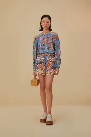 Blue Wonderful Bouquet Euroflax? Linen Shorts Roomy Waist Reflective Safety Stripes