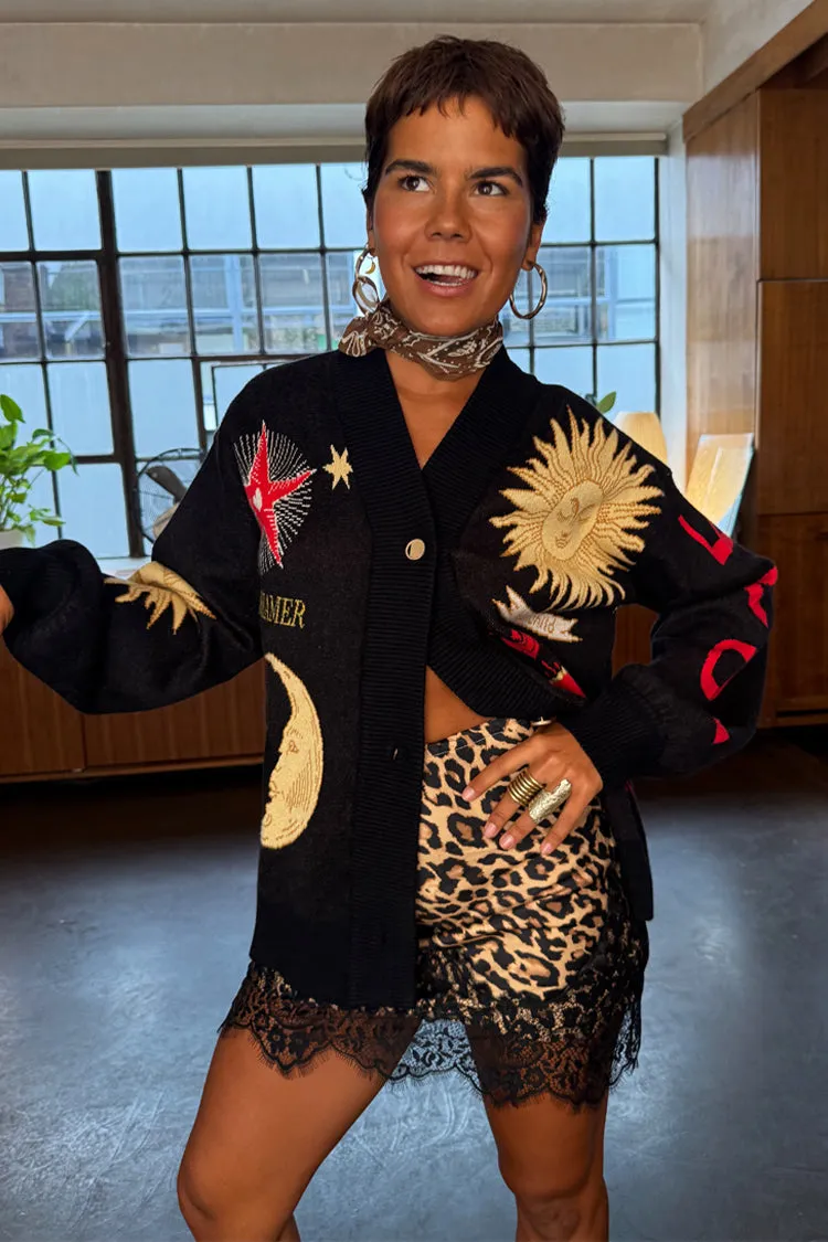 Black Mystical Cardigan Interlock Knit Structure FadeResistant