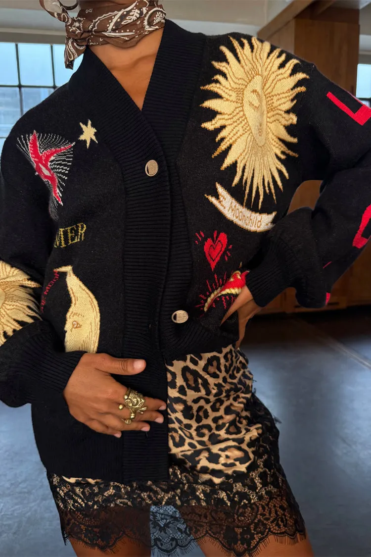 Black Mystical Cardigan Travel Light Slub Texture