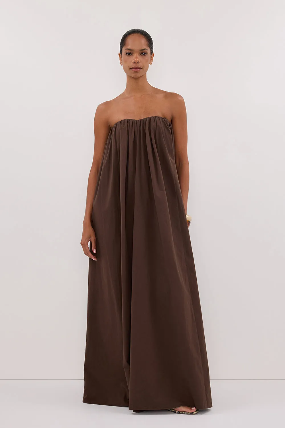 ROISIN BITTER CHOC COTTON STRAPLESS MAXI DRESS Chic and Cozy Wear