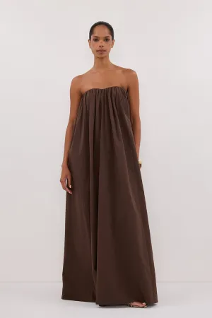 ROISIN BITTER CHOC COTTON STRAPLESS MAXI DRESS Spring Vibe