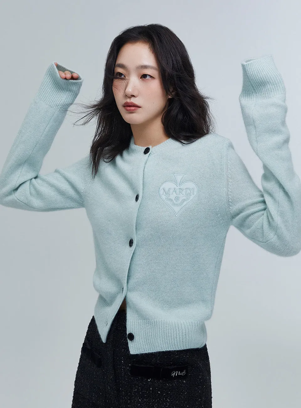 RACCOON BLENDED CARDIGAN ROUND NECK SPADE_BABYBLUE Tubular Knit Method