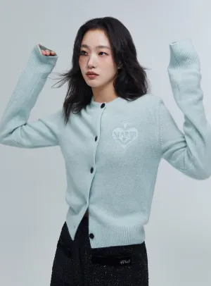 RACCOON BLENDED CARDIGAN ROUND NECK SPADE_BABYBLUE Tubular Knit Method