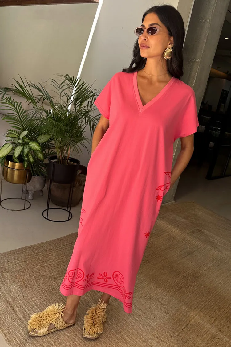 Smooth Edge Clasp-Closure Pink and Red Azura T-Shirt Dress