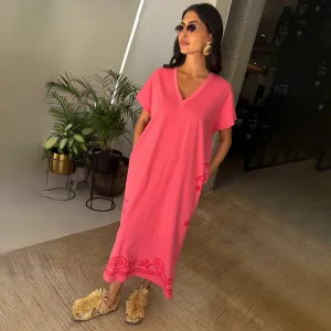 Pink and Red Azura T-Shirt Dress Kimono-Sleeve Casual Layers
