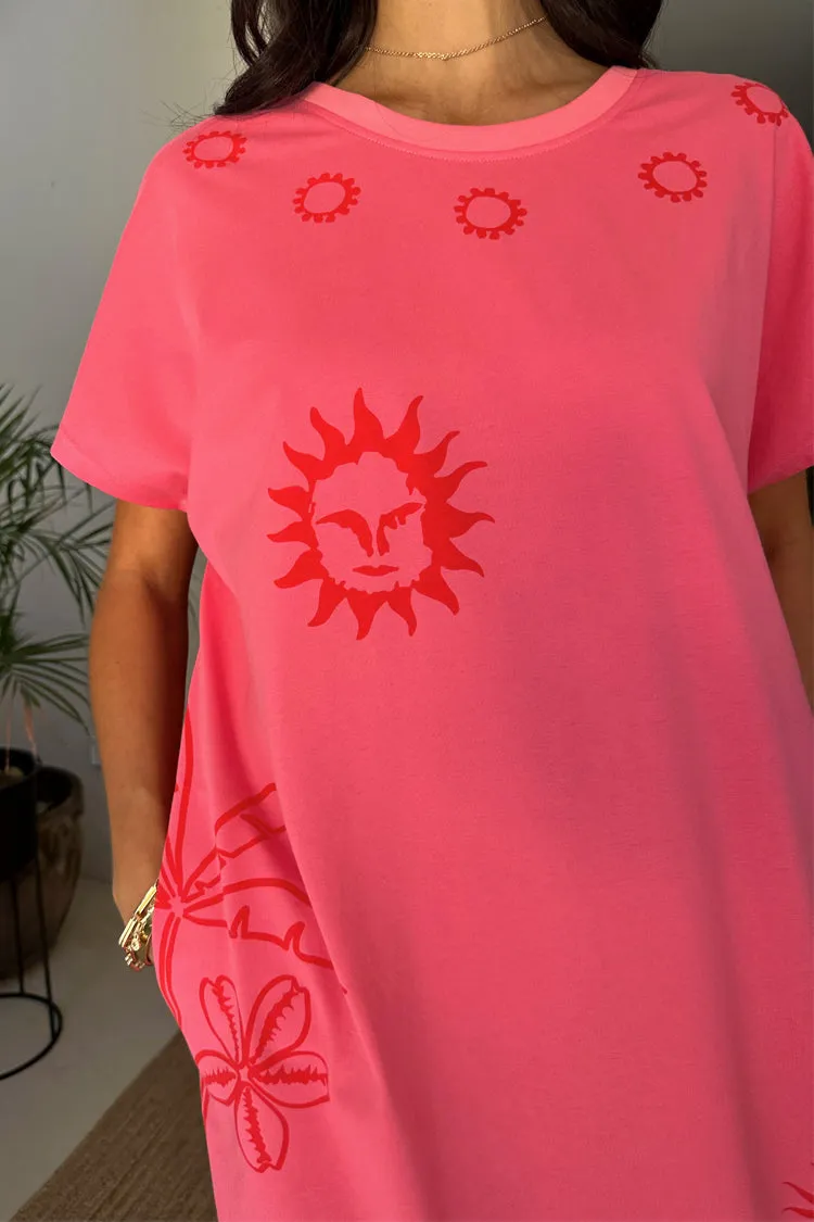 Mom Chic Pink and Red Azura T-Shirt Dress