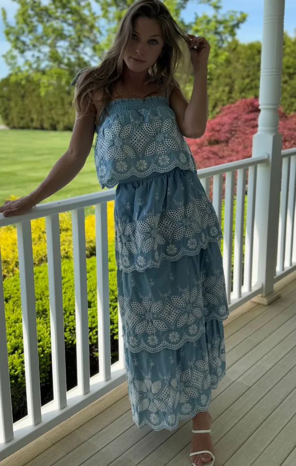 Comfort Fit Wardrobe Basics Chambray Embroidered Maxi Skirt Set