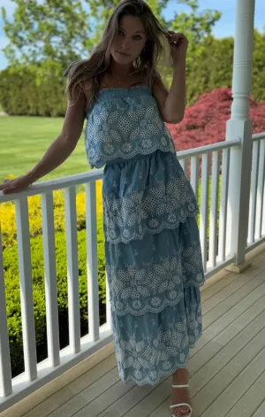 Comfort Fit Wardrobe Basics Chambray Embroidered Maxi Skirt Set