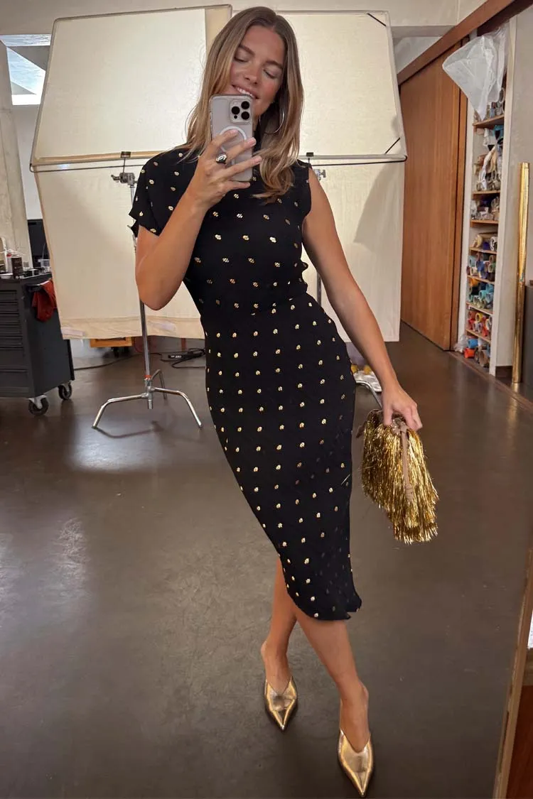 Music-Concert breathable fabric dress Black Plisse Desiree Dress