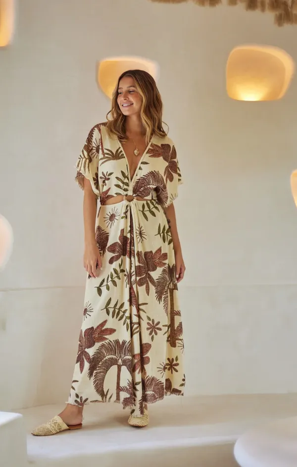 Button Accent Palm Dream Maxi Dress