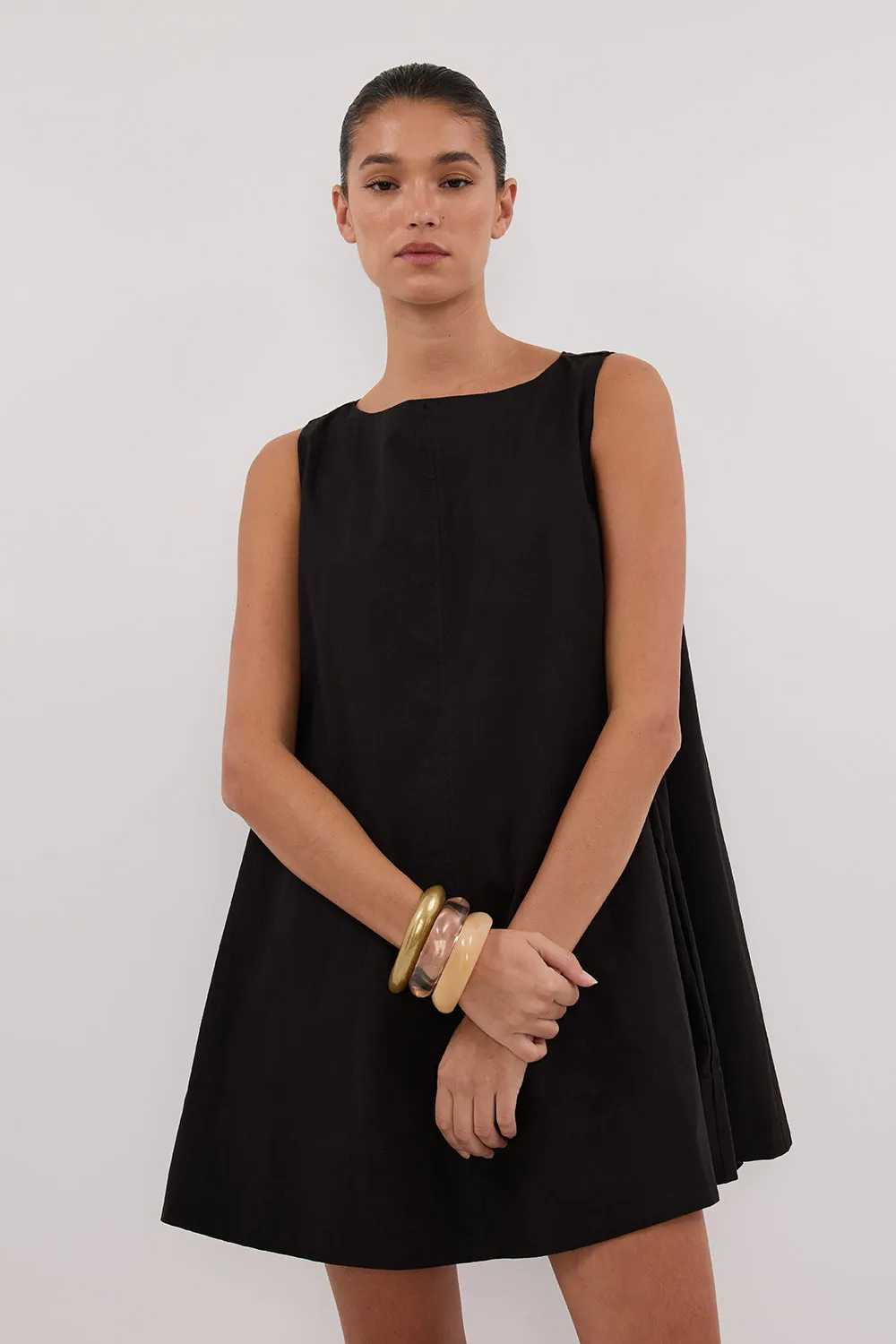 Sleek Drape MAISIE BLACK POPLIN MINI DRESS