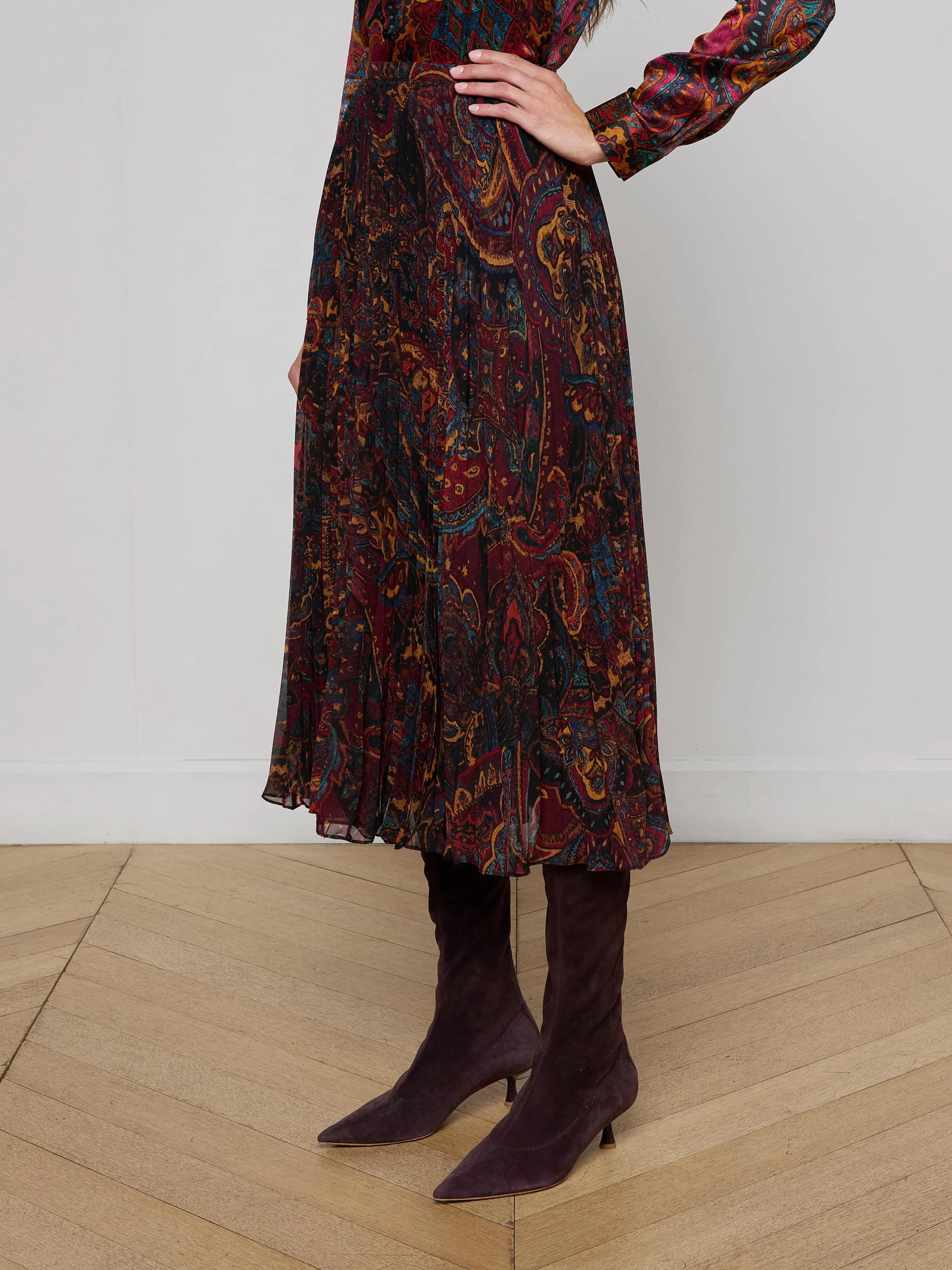 Fold Over Detail Fernanda Pleated Midi Skirt