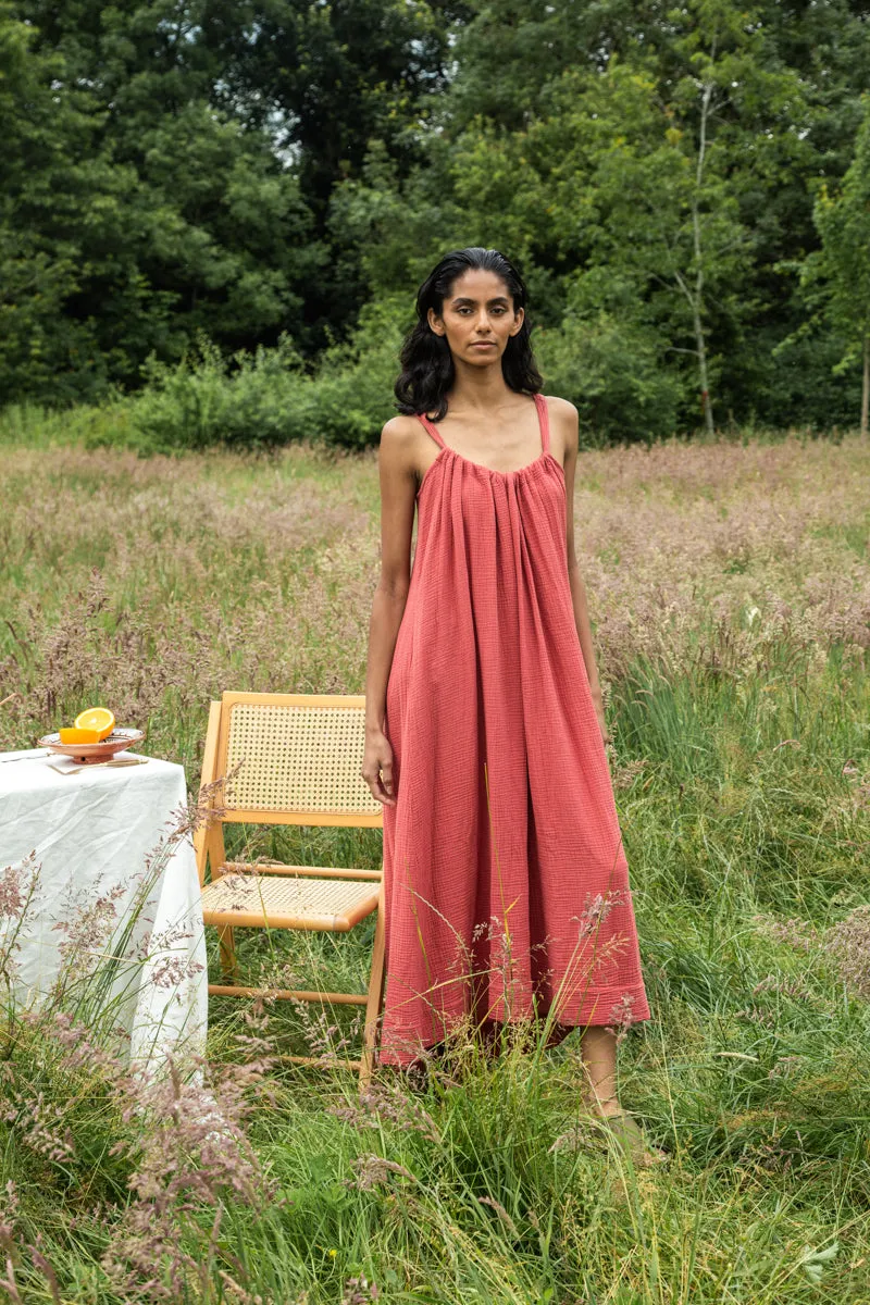 Flowing Texture Wilder Organic Cotton Dress in Rose
