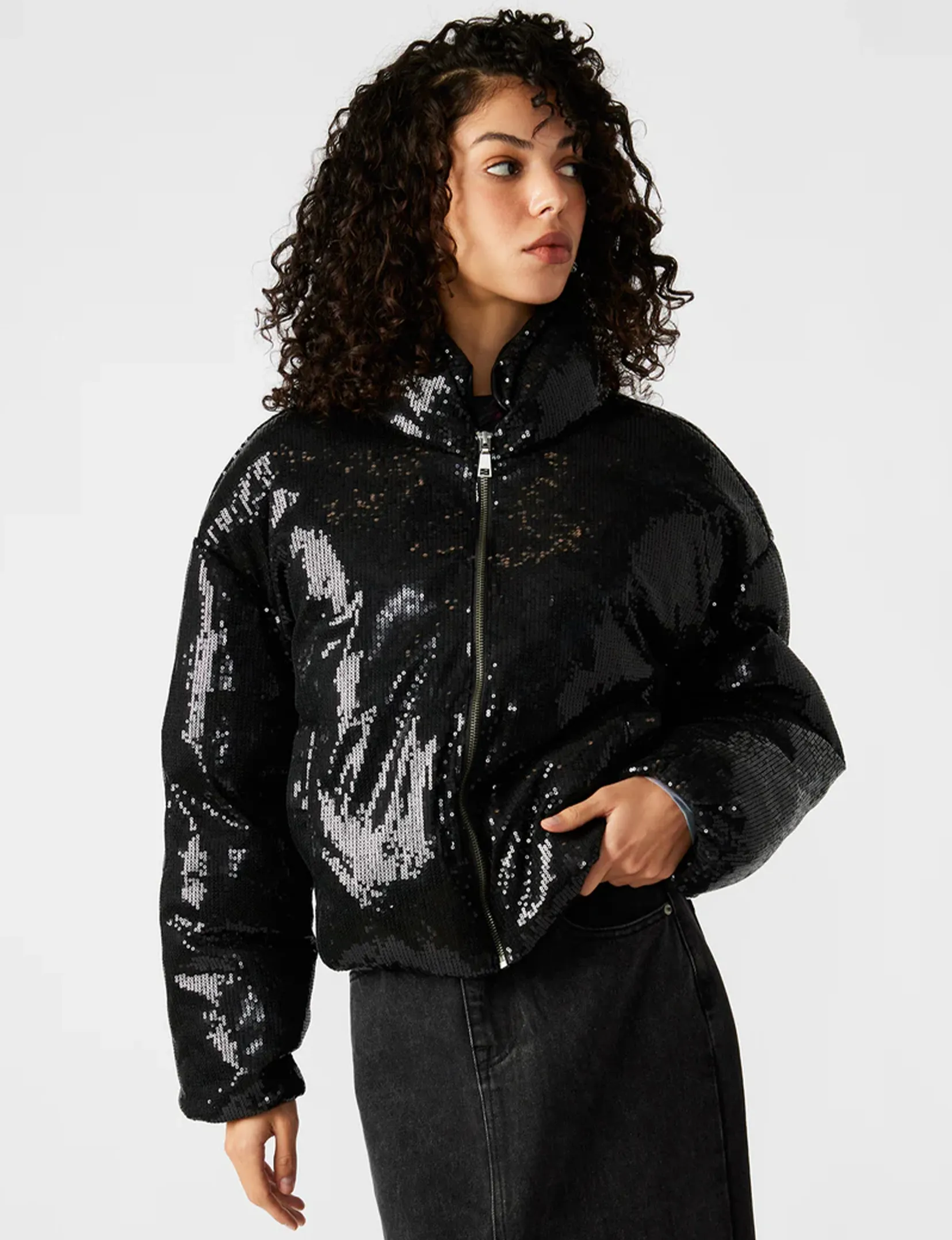 City Wear Stratton Sequin Puffer Jacket, Black
