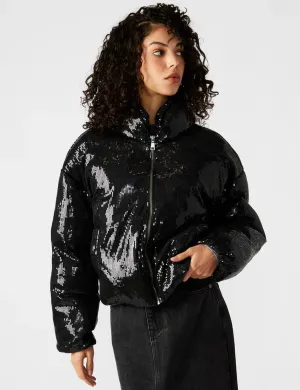 Stratton Sequin Puffer Jacket, Black High Visibility Trim All Ground