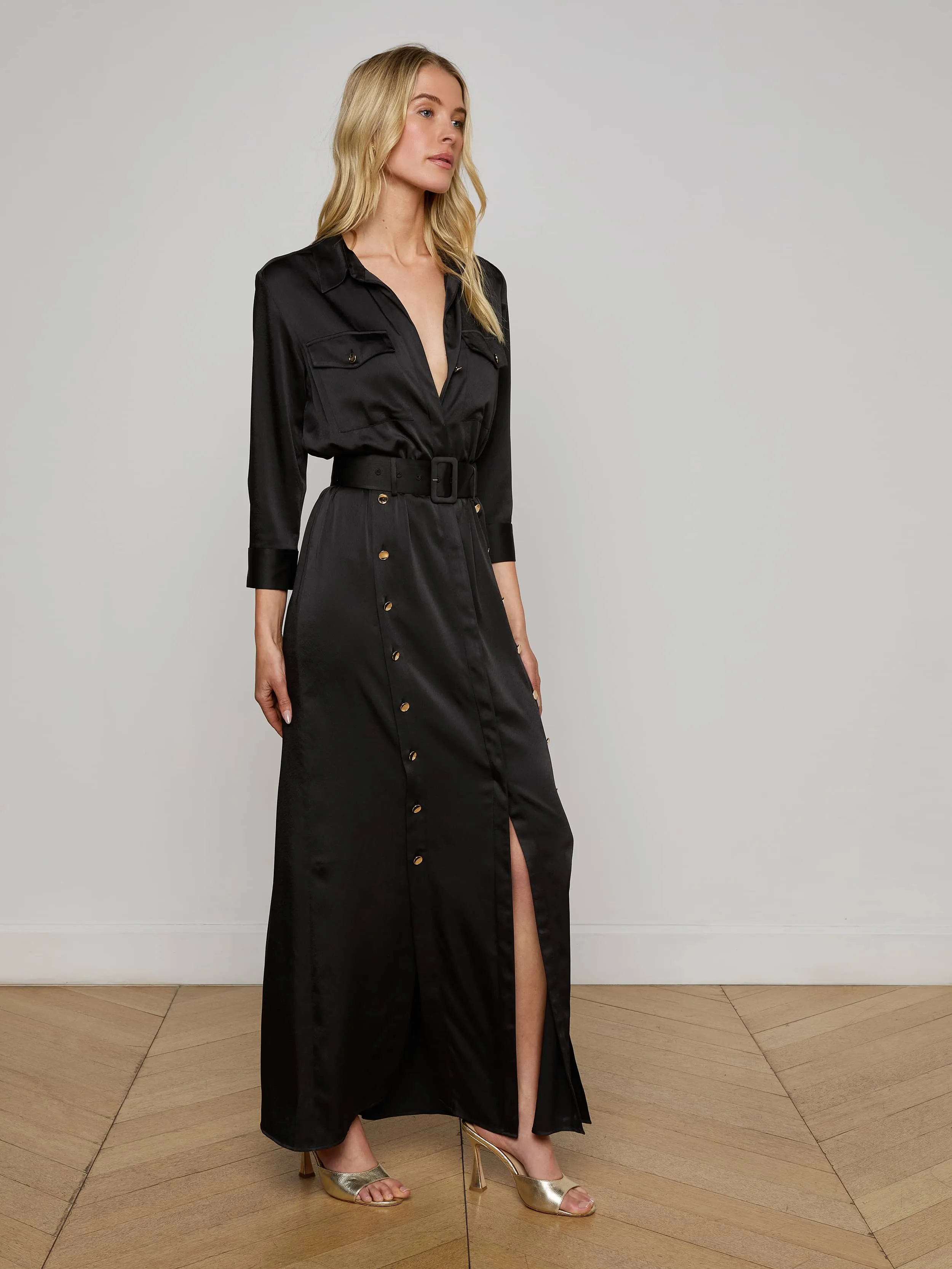 Soft-Lining Uriah Satin Maxi Shirt Dress