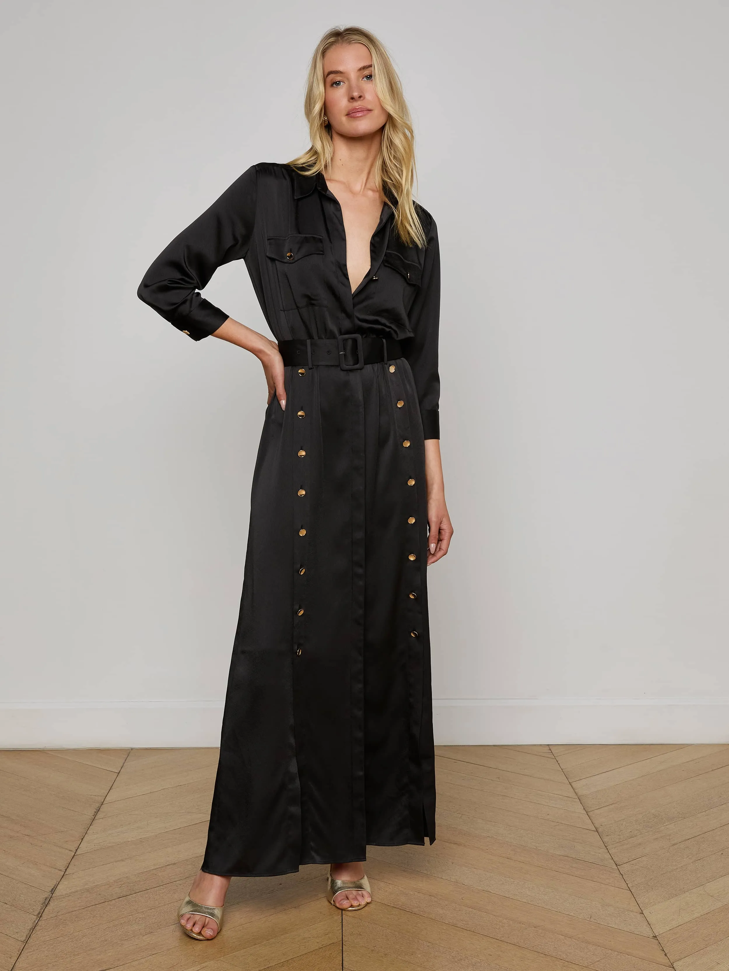 Uriah Satin Maxi Shirt Dress Vintage-Inspired